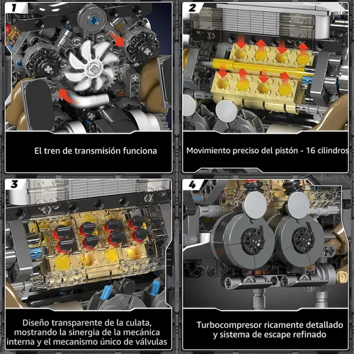 Miniatura 4 de Mould King 10131 W16 Juegos de Bloques de Construcción de Motor, Kit de Modelo de Motor V8 que Funciona, Construye tu Propio Motor Modelo STEM