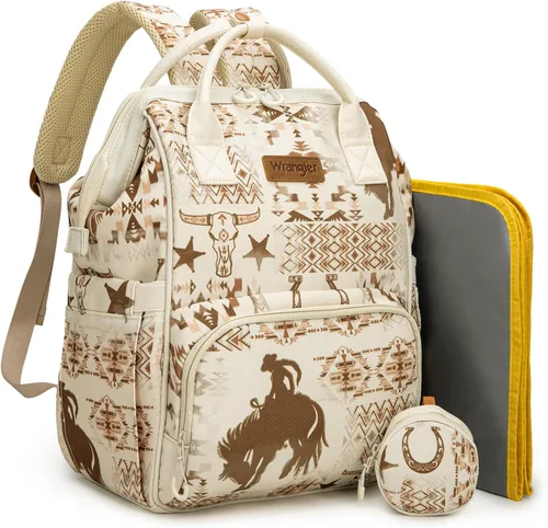 Miniatura 20 de Montana West Wrangler Bolsa Mochila para Pañales Mochila de Viaje Azteca Carteras Occidentales Multifunción Bolsas para Bebé para Mamá con Bolsillos