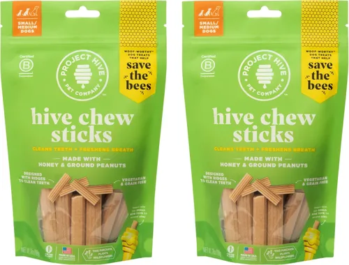 Miniatura 6 de Hive - Palitos masticables – Golosinas dentales para perros – Vegetarianas, hechas con cacahuetes molidos y miel, sin grano ni soja, limpia