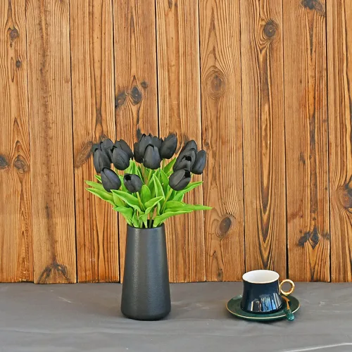 Miniatura 3 de ONLY ART Tulipanes negros artificiales, 20 unidades, flores sintéticas de poliuretano de 13.5 pulgadas con tallos flexibles para decoración