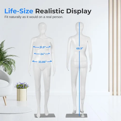 Miniatura 2 de SereneLife Maniquí femenino de cuerpo completo – Forma de vestido ajustable de 68.9 pulgadas con cabeza giratoria de 360°, cara realista