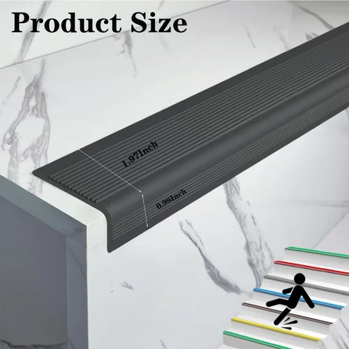 Miniatura 2 de Borde de escalera de 32 pulgadas, borde de goma negro, borde de escalera de vinilo autoadhesivo para escalera, protector de borde de escalera