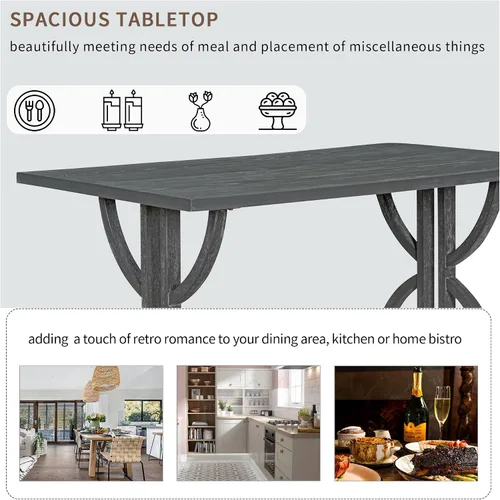 Miniatura 6 de LUMISOL Juego de mesa de comedor de 6 piezas con banco, mesa de cocina de granja con 4 sillas tapizadas copetudas y banco, juego de mesa de comedor