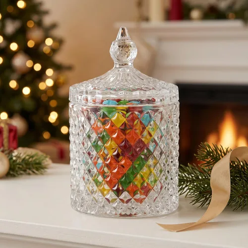 Miniatura 8 de Hedume Paquete de 4 tarros facetados de diamantes de cristal con tapa de cristal, juego de organización de almacenamiento de alimentos de vidrio