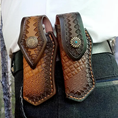 Miniatura 6 de Funda plegable de cuero de 5 pulgadas para cuchillos Buck 110, funda para cuchillos, fundas para cuchillos (marrón oscuro)