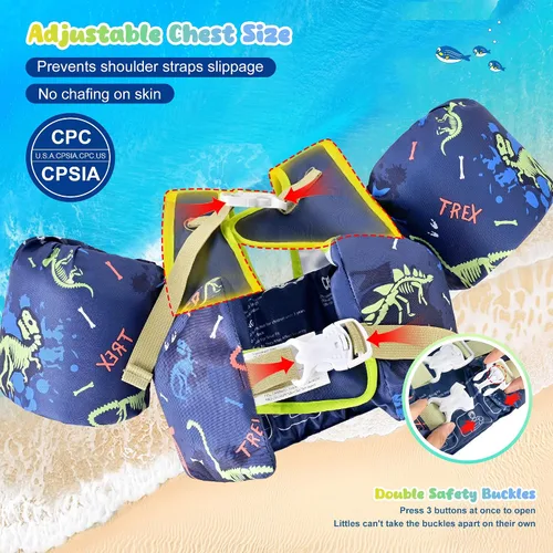 Miniatura 3 de Nemone Chaleco de natación para niños pequeños de 22 a 70 libras, flotadores para niños, chaqueta de natación con alas de agua para el brazo para C