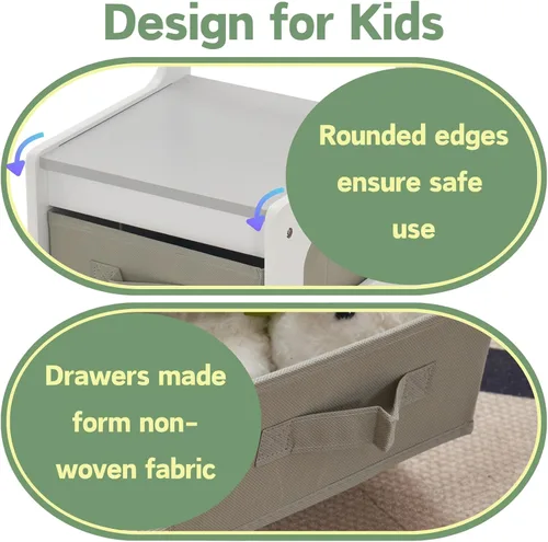 Miniatura 6 de Karl home Juego de mesa y silla 3 en 1, mesa de actividades con almacenamiento, silla de escritorio de madera para niños de 1 a 3 años, mesa