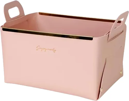Miniatura 14 de Cesta decorativa de piel sintética, cesta pequeña para entrada, mesita de noche, cómoda, caja organizadora rectangular plegable (marrón)