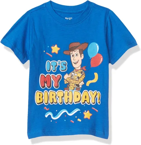 Disney Toy Story Woody - Camiseta de manga corta para niños pequeños y pequeños, color azul, Azul Patchwork, 2T