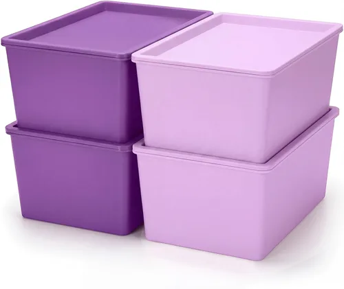 Miniatura 10 de Menkxi 4 Piezas Contenedores de Almacenamiento con Tapas Contenedores Apilables de Plástico para Organizar Estantes Caja de Adornos Navideños Cestas