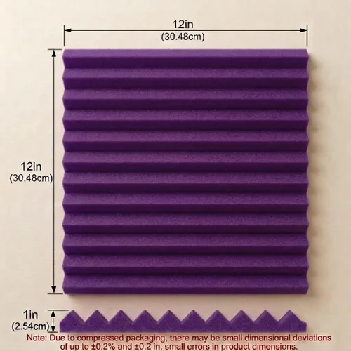 Miniatura 3 de Paquete de 48 paneles acústicos de 12 x 12 x 1 pulgadas, azulejos de cuña de espuma para insonorización de estudio (24 negros + 24 púrpuras)