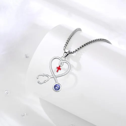 Miniatura 121 de Collar de alas de ángel de plata de ley 925, ángel de la guarda, enfermera RN caduceo, dije de ángel de cristal, joyería de regalo para mujer