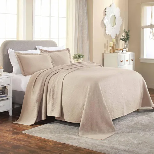 Miniatura 16 de Colcha Superior 100% algodón con diseño de tejido de canasta y fundas de almohada, ropa de cama de alta calidad de algodón matelasse jacquard