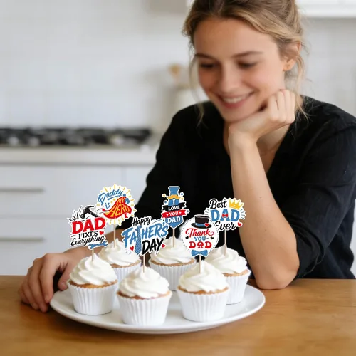 Miniatura 7 de Paquete de 36 decoraciones para cupcakes para el Día del Padre número 1 del mundo, para papá, mejor papá, superpapá, súper papá, para cupcakes, Papá