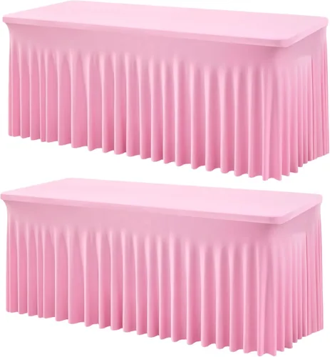 Miniatura 57 de Outpain - 4 paquetes de mantel de elastano de 6 pies para mesas plegables estándar - Mantel de mesa rosa bebé, protector de mesa para fiesta, boda