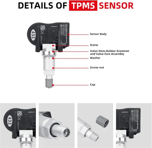 Miniatura 5 de Paquete de 4 sensores 56029527AA 433MHz de sistema de monitoreo de presión de neumáticos (TPMS) compatible con Dodge Charger Journey Grand Caravan