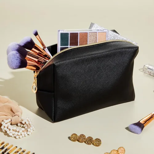 Miniatura 2 de Glamlily Paquete de 3 bolsas de maquillaje de piel sintética con cremallera, bolsas de cosméticos de viaje (3 colores neutros)
