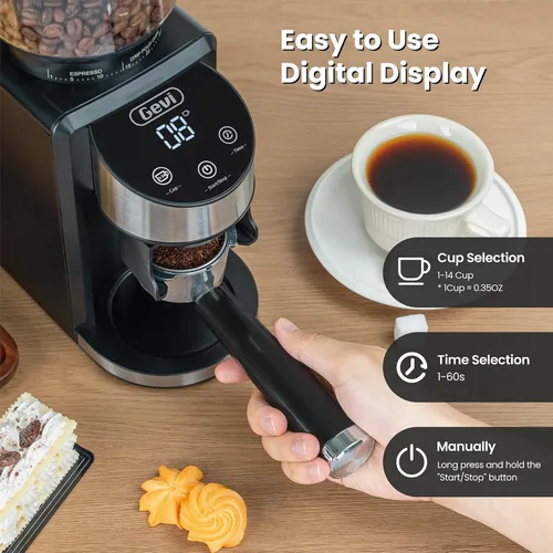 Miniatura 3 de Gevi Molinillo de Café Eléctrico, Molinillo de Granos de Café con 35 Configuraciones de Molienda para Espresso, Goteo, Prensa Francesa, Molinillo