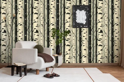 Miniatura 2 de Papel tapiz autoadhesivo de bosque de abedul, papel tapiz rústico de árbol bosque, decoración de pared de naturaleza escandinava para el hogar