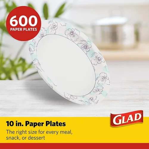 Miniatura 2 de Glad Platos redondos de papel con diseño de flores azules, resistentes, resistentes a los cortes, aptos para microondas, 10 pulgadas, 50