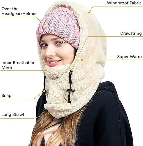 Miniatura 6 de Capucha de sherpa Máscara de esquí con capucha de sherpa, pasamontañas, resistente al viento, máscara facial de invierno, gorro, bufanda, esquí