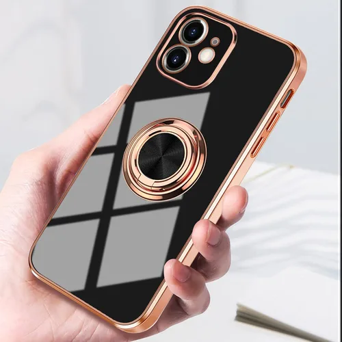 Miniatura 9 de Compatible con iPhone 11 Kickstand, anillo de rotación de 360 grados integrado con borde de oro rosa brillante que funciona con soporte magnético
