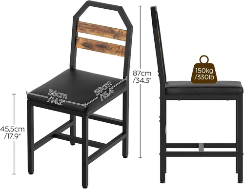 Miniatura 3 de YATINEY CY02L4BR - Sillas de comedor, sillas de cocina con soporte trasero, asiento tapizado y patas de metal, para cocina, sala de estar, marrón