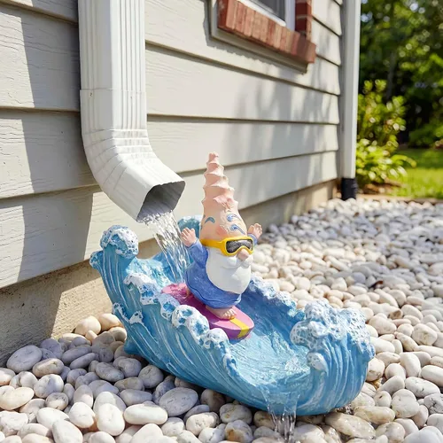 Miniatura 5 de Divertida escultura de gnomo desviador de canalón, desviador extensor de canalón de resina ecológica, extensión de canalón Koi Decor Downspout