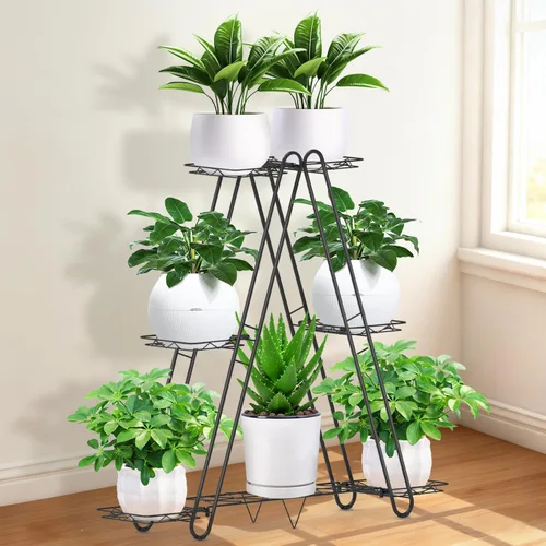 Miniatura 2 de DiiKoo Soporte de Metal Resistente para Plantas, Estantería y Estante de Plantas para Interior y Exterior - 3 Niveles 7 Macetas, Soporte
