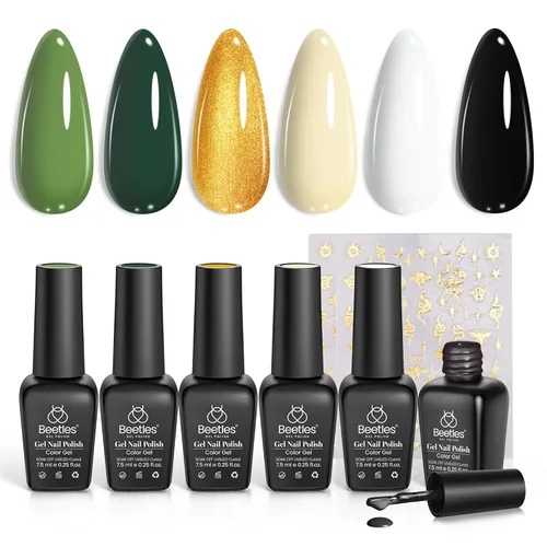 Miniatura 39 de Beetles - Juego de esmalte de uñas de gel de 6 colores, ojo de gato plateado, gel transparente rojo, rosa, amarillo, verde, negro, con efecto