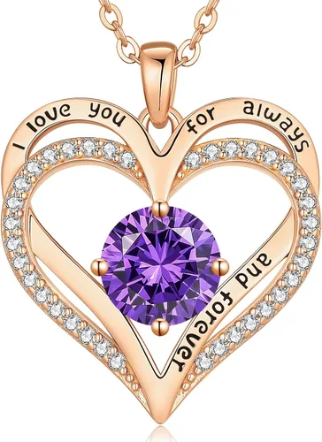 Miniatura 195 de LOUISA SECRET Love Heart Birthstone Necklaces for Women, Birthday Gift for Women, Anniversary Jewelry for Wife Her, 925 Sterling Silver Pendant