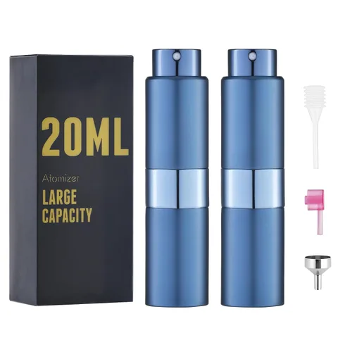 Atomizador de Perfume de 20ML, Botella de Espray de Colonia Vacía, Mini Dispensador de Espray para Viaje (Azul, 2 Piezas)