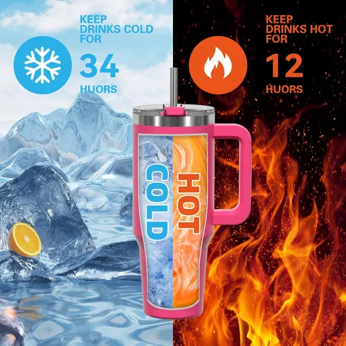 Miniatura 3 de Vaso de 20 onzas con asa, vaso con tapa y popote, taza de doble pared aislante de acero inoxidable para viaje (mantiene frío por 34 horas), botella