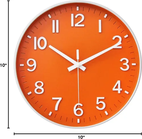 Miniatura 10 de HZDHCLH Reloj de pared con pilas, reloj de pared naranja, reloj de pared de 10 pulgadas, silencioso, sin tictac, números 3D modernos para cocina