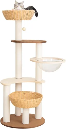 Miniatura 22 de Wood Cat Tree for Large Cats, 50'' Modern Indoor Cat Tower with Basket Beds, Cat Condo & Clear Hammock, Multi-Level Wooden Cat Furniture for Home