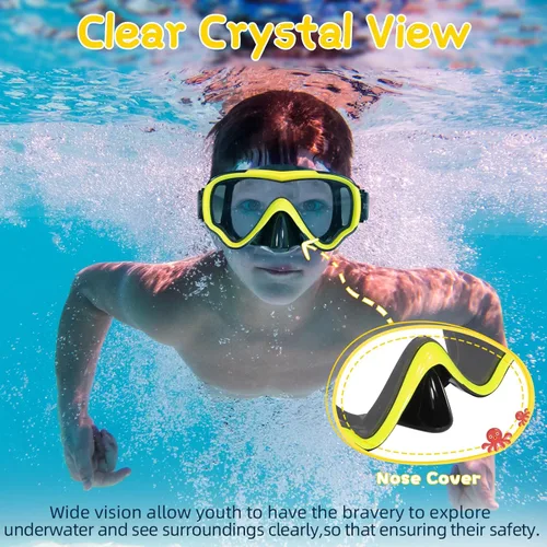 Miniatura 6 de Water Space Kids Swimming Goggles Swim Mask with Nose Cover for Kids Youth 3-15, Anti-Shattered Lens UV Protection No-leak Verde y amarillo