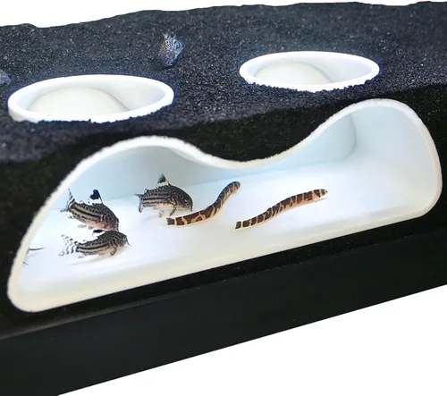 Miniatura 8 de Lucky Critter Túnel Subterráneo de Acuario, Cueva con Curva Natural de Dos Agujeros Observación de Peces y Camarones Bajo el Túnel de Grava