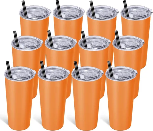 Miniatura 32 de VEGOND Vaso de 20oz a granel con tapa y pajita, vaso aislado al vacío de acero inoxidable de doble pared para café, viaje, paquete de 1 unidad, Rojo