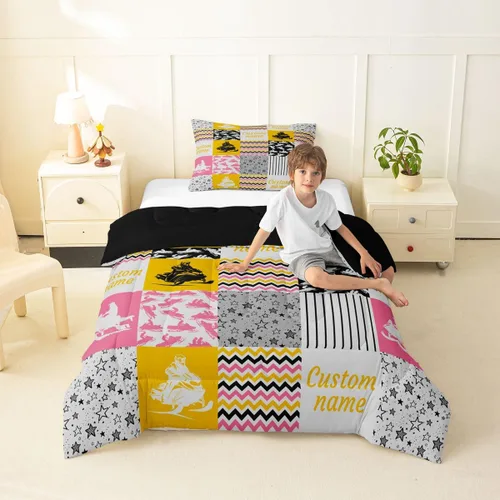 Miniatura 28 de Juego de edredón de softbol personalizado, juego de ropa de cama de retazos a cuadros para niños y niños, edredón de bate de béisbol, juego