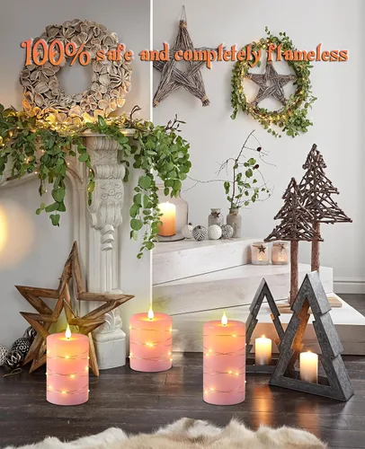 Miniatura 5 de Upinmz Velas parpadeantes sin llama con cadena de luces integradas, velas que funcionan con pilas con control remoto y temporizador, velas LED