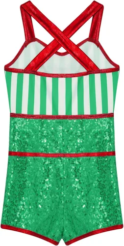 Miniatura 4 de Disfraz de Navidad con bastón de caramelo para niñas, estampado de rayas, ballet, danza, gimnasia, leotardo ciclista