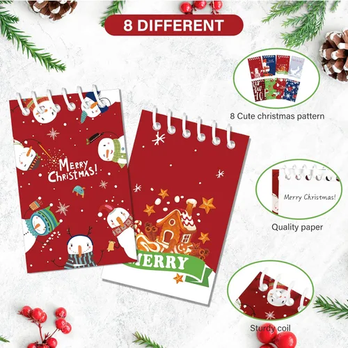Miniatura 3 de 24 piezas de mini libretas en espiral de Navidad, pequeños blocs de notas con temática navideña, mini cuadernos con patrón de muñeco de nieve