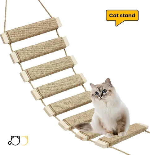 Miniatura 7 de Escalera y puente para gatos de 20 pulgadas, árbol para gatos al aire libre con cuerda de yute, marco de escalada de varios niveles y rascador