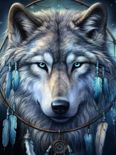 Bimkole Kits de pintura de diamantes 5D, lobo atrapasueños, taladro completo, animales, juego de bordado de diamantes de imitación, pintura con