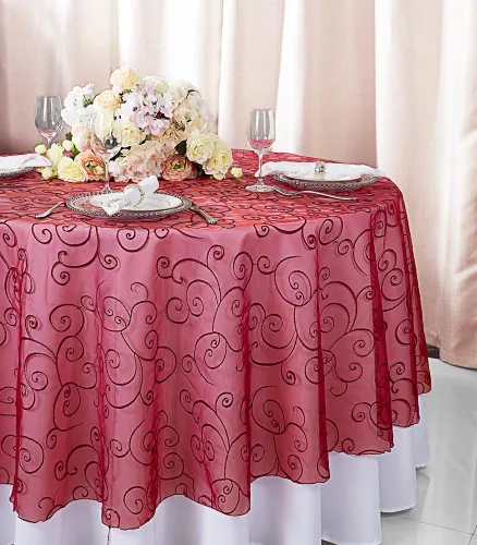 Miniatura 25 de Manteles de organza bordados redondos de 90 pulgadas, manteles de organza para bodas, fiestas, banquetes, eventos, color verde manzana