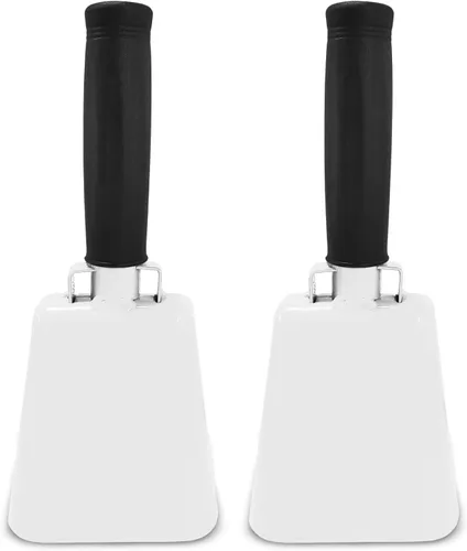 Miniatura 12 de Deke Home - Paquete de 2 cencerros de acero de 10 pulgadas con mango, generadores de ruido fuerte para fútbol americano, deportes, fiestas, Blanco