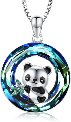 CHENGHONG Collar de cristal de animal para mujer plata de ley 925 pingüinopanda colgante de animales joyería de regalo para niñas amantes