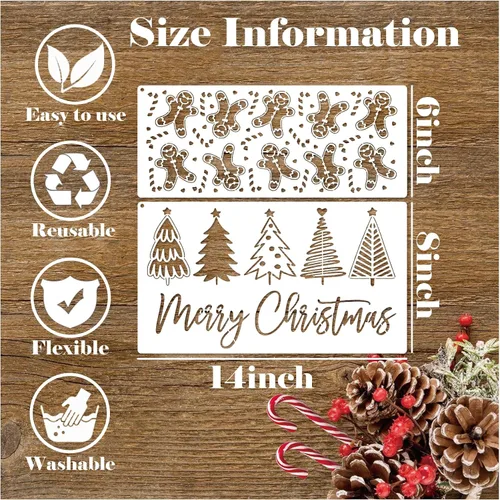 Miniatura 6 de Plantillas navideñas para pintar sobre madera, reutilizables, grandes, Merry Christmas Believe, plantillas para ventana, colgador de puerta