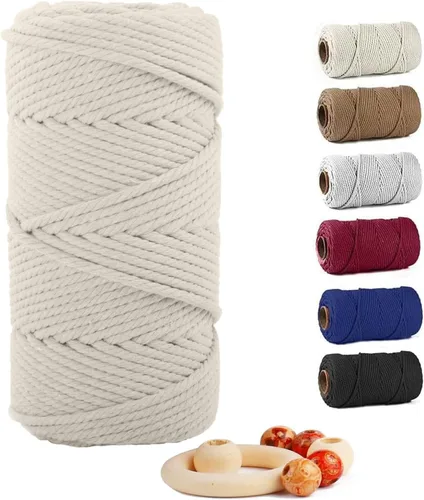Miniatura 52 de Cuerda de algodón para macramé de 5 mm x 109 yardas, ZUEXT 100% natural hecha a mano, cuerda de algodón trenzada de 4 hebras para colgar plantas