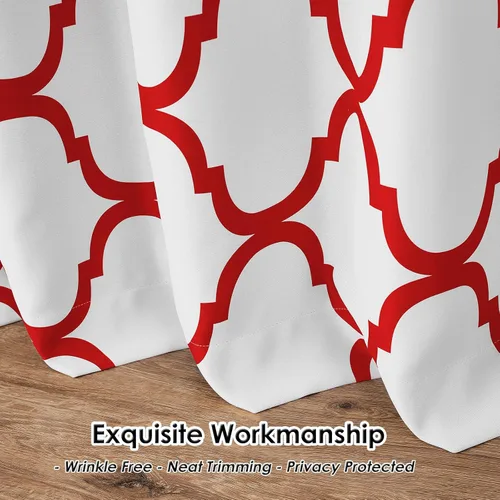 Miniatura 7 de Melodieux Cortina opaca con ojales para oscurecer la habitación, estilo marroquí, para ventanas pequeñas, 42 x 45 pulgadas, color blanco roto/rojo